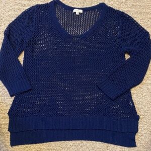 Laura Medium Deep Blue V-Neck knitted loose hole Sweater.